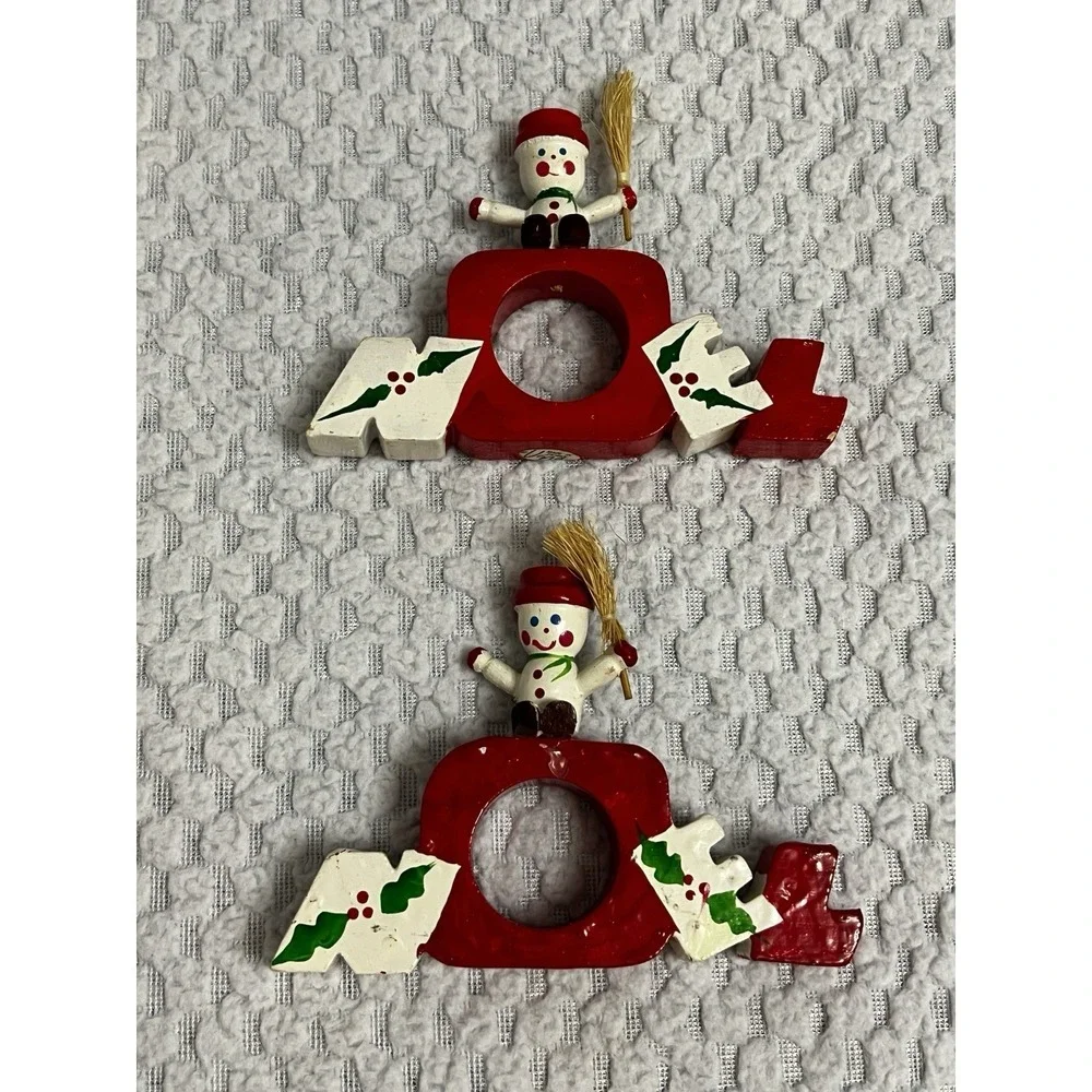 Vtg‎ Vera Neumann Napkin Rings Wood Christmas Holiday Hand Painted Tablescape
